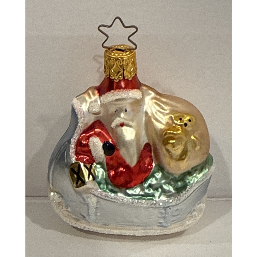 Vintage Old World Christmas Inge Glas Santa Sleigh Toys Glass Ornament‎ -Germany
